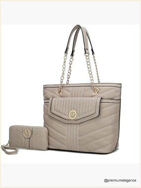 Large Faux Leather Tote Bag Set with Wristlet Wallet Shoulder Handbag